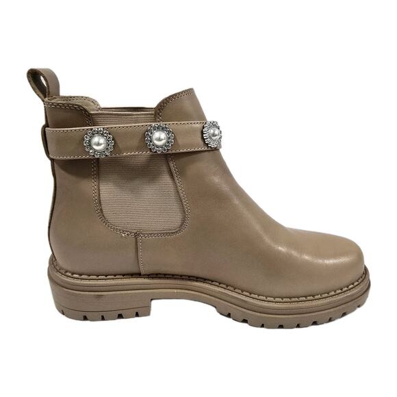 Copper Key Pearl Rhinestone Leather Chelsea Boot Tan Size 9.0 - Picture 3 of 12